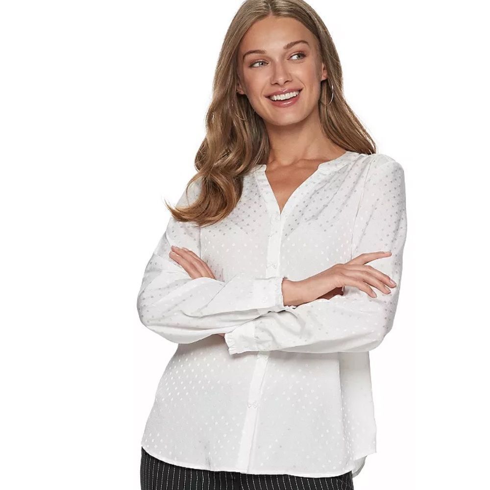 NWT Women's ELLE™ Bow Detail Button-Down Blouse